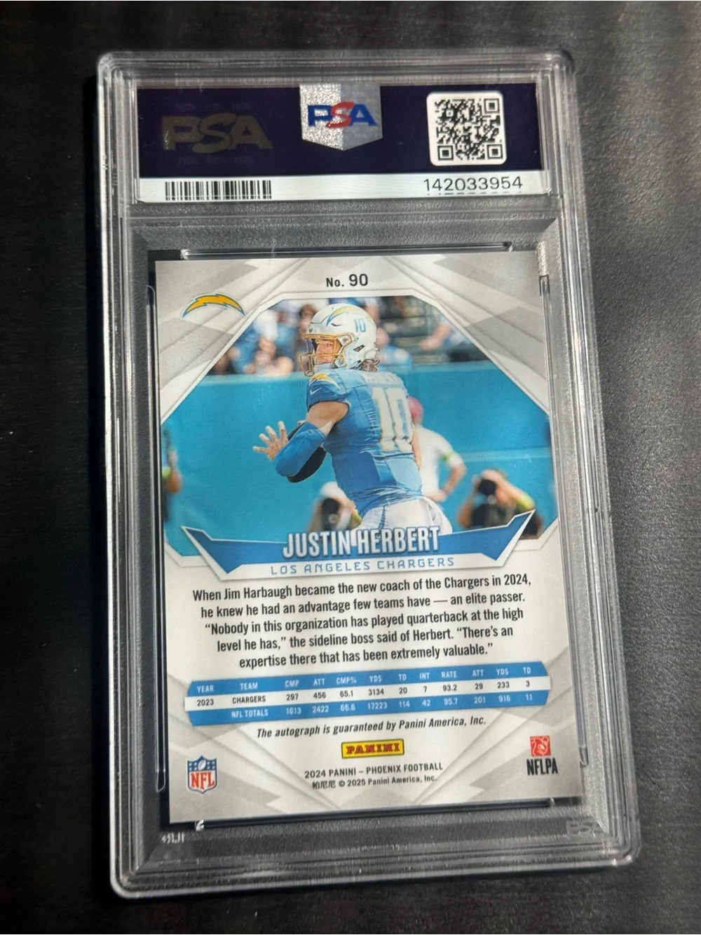 2024 Panini Phoenix Justin Herbert Auto Autograph Hyper #90 Chargers PSA 9
